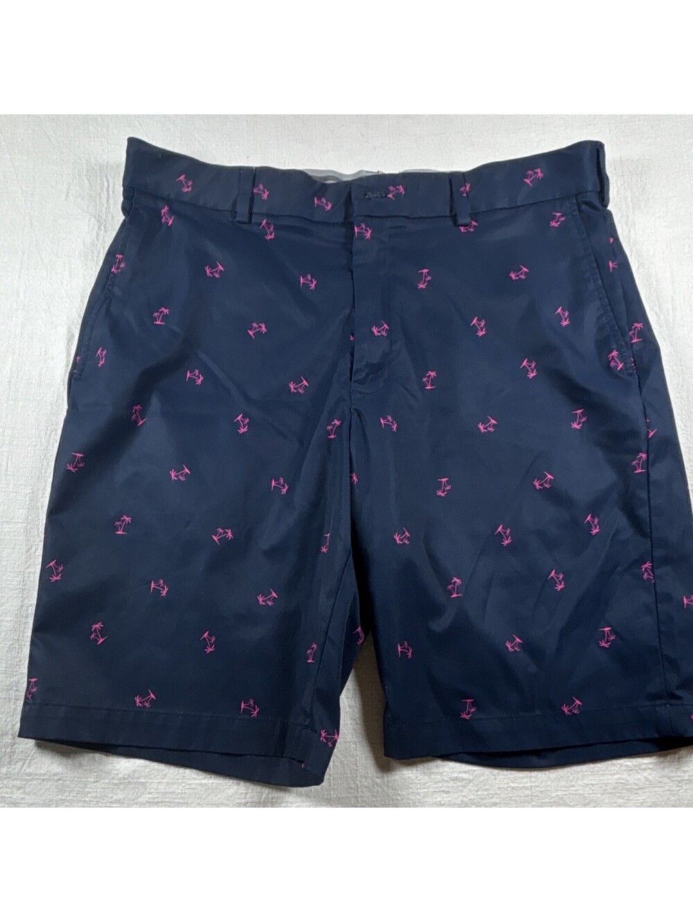 Walter Hagen 11 Majors Men's Golf Shorts Navy/Pink Palm Tree Print Waist 36